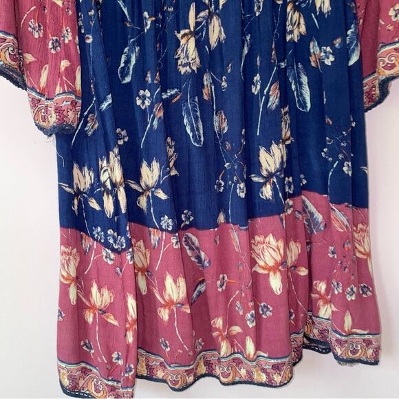 J Gee Sundress XL Midi Smocked Boho Print Bell Sleeves Blue Purple - Picture 8 of 8